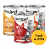 MIX 6  LATAS PREMIUM BESTPET CAT TROZOS DE POLLO-CARNE-SALMON 400 G