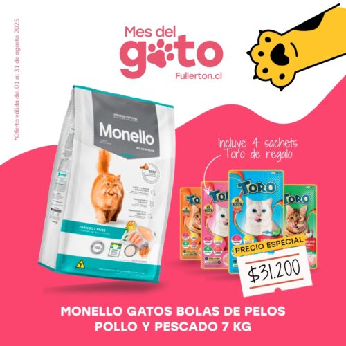 MONELLO GATOS BOLAS DE PELOS POLLO Y PESCADO 7 KG