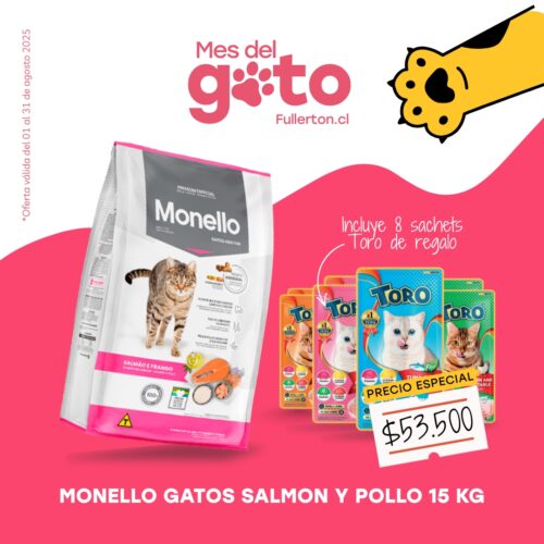 MONELLO GATOS SALMON Y POLLO 15 KG