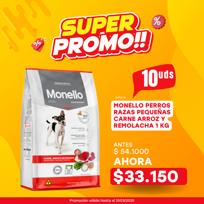 MONELLO PERROS RAZAS PEQUEÑAS CARNE ARROZ Y REMOLACHA 1 KG