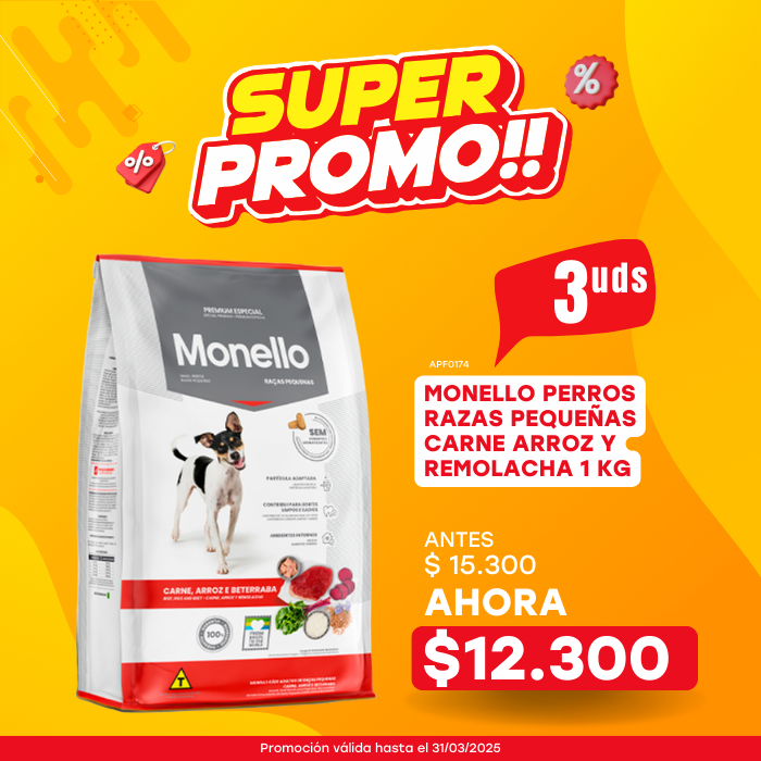 MONELLO PERROS RAZAS PEQUEÑAS CARNE ARROZ Y REMOLACHA 1 KG