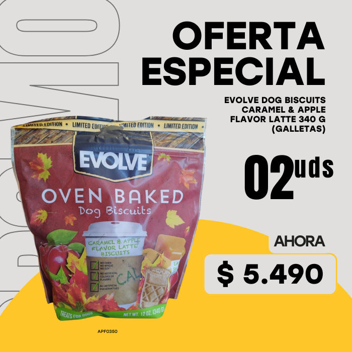 EVOLVE DOG BISCUITS CARAMEL & APPLE FLAVOR LATTE 340 G (GALLETAS)